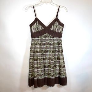 BCBG Max Azria green brown empire cocktail dress size 0/XS
